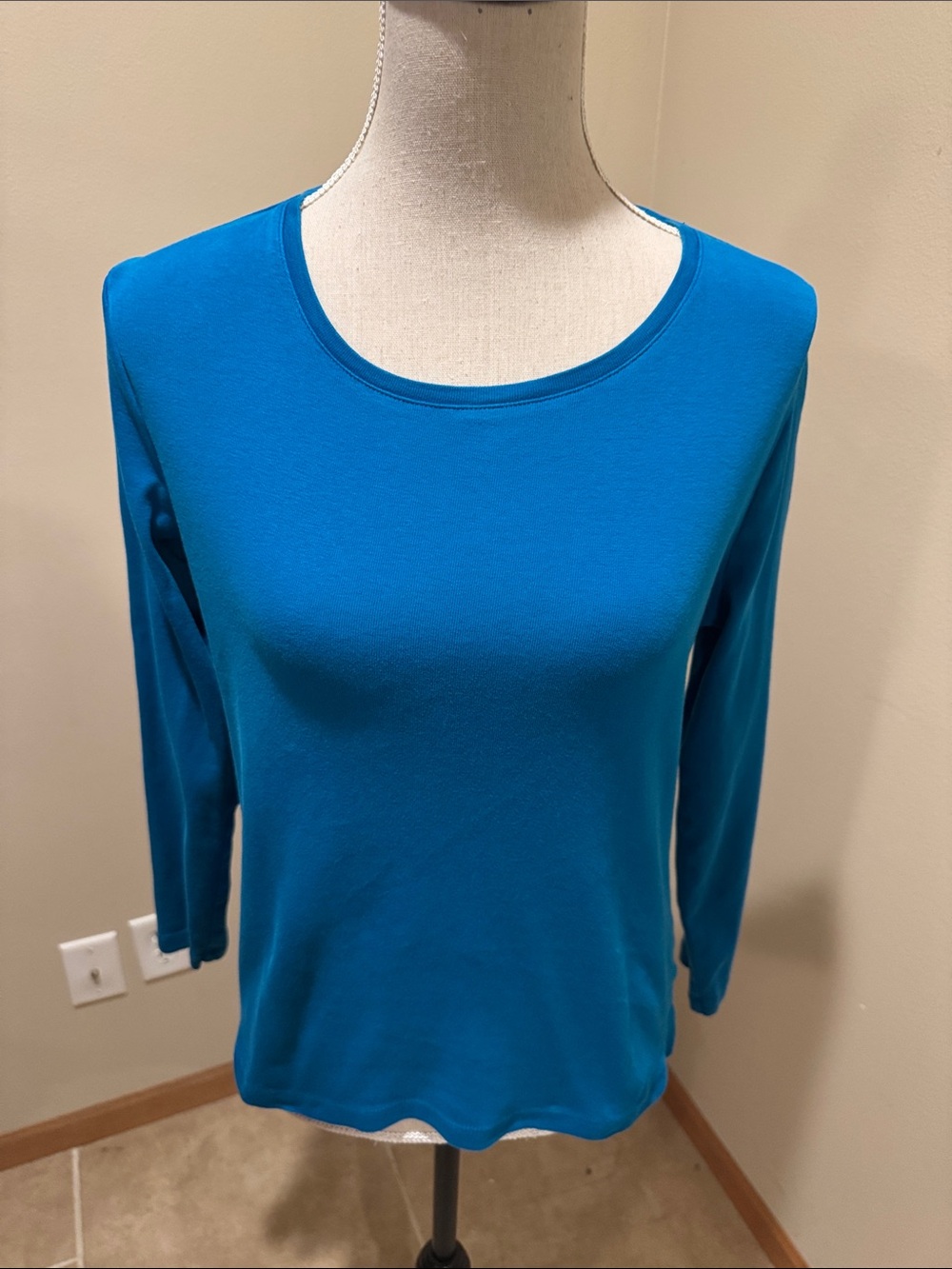 Talbots Women's Long Sleeve Scoop Neck Top - Teal Blue